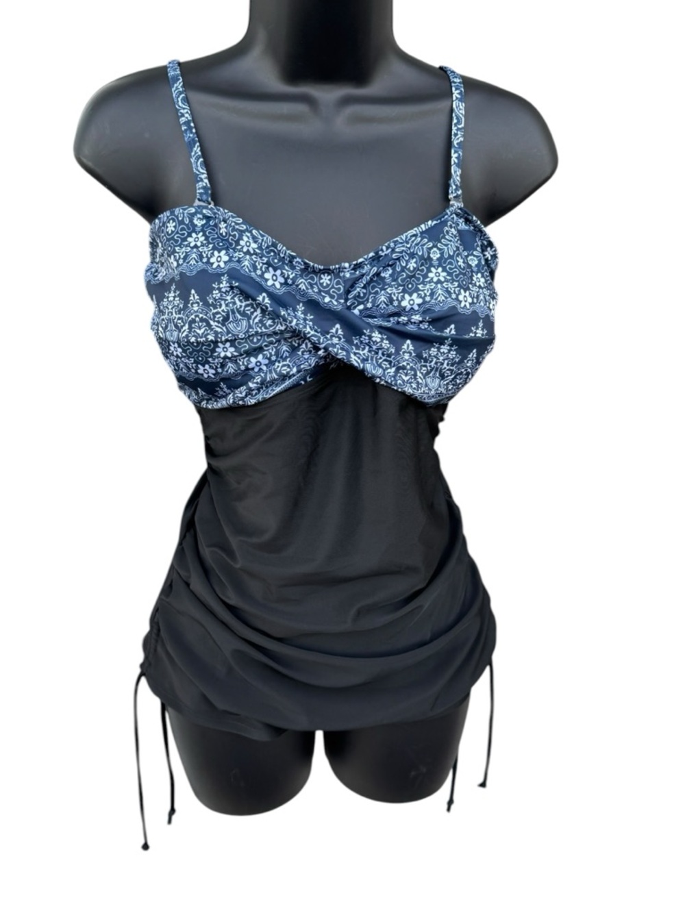Navy Blue 2 Piece Swim Set Adjustable Strap Drawstring Side Beach Summer Swim L